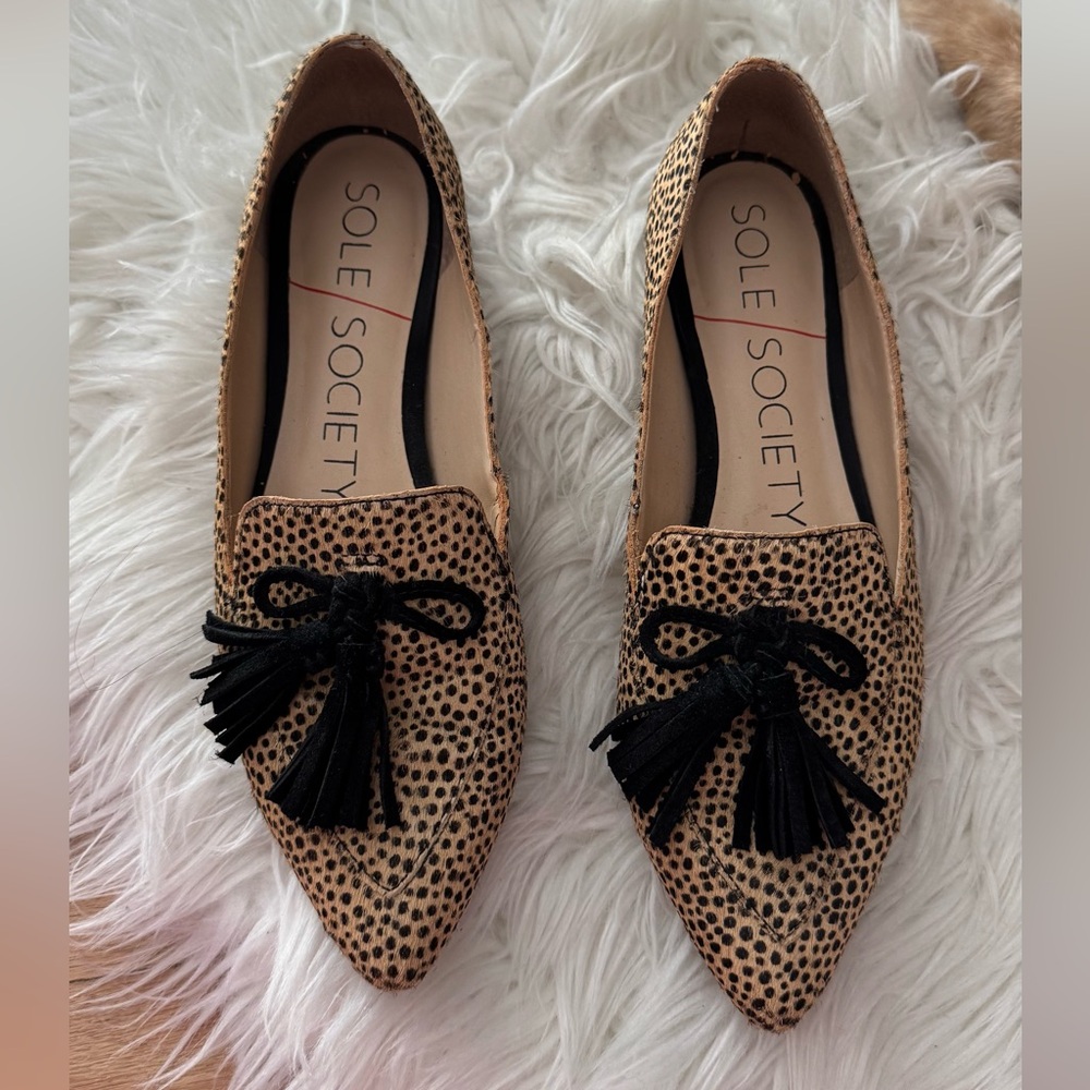 Sole Society Leopard Print Loafers with Black Tassels